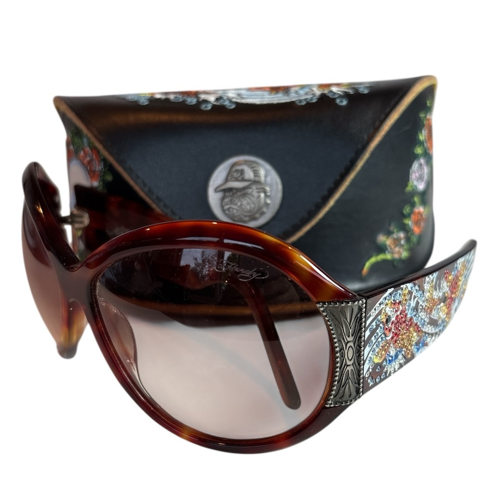 Ed Hardy Tortoise Shell Two Koi Sunglasses with Original Case